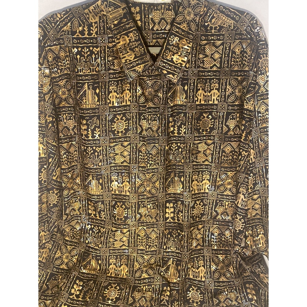 Batik Semar 5L Men's Shirt‎ Short Sleeve Hidden Button Bold Design Brown & Black